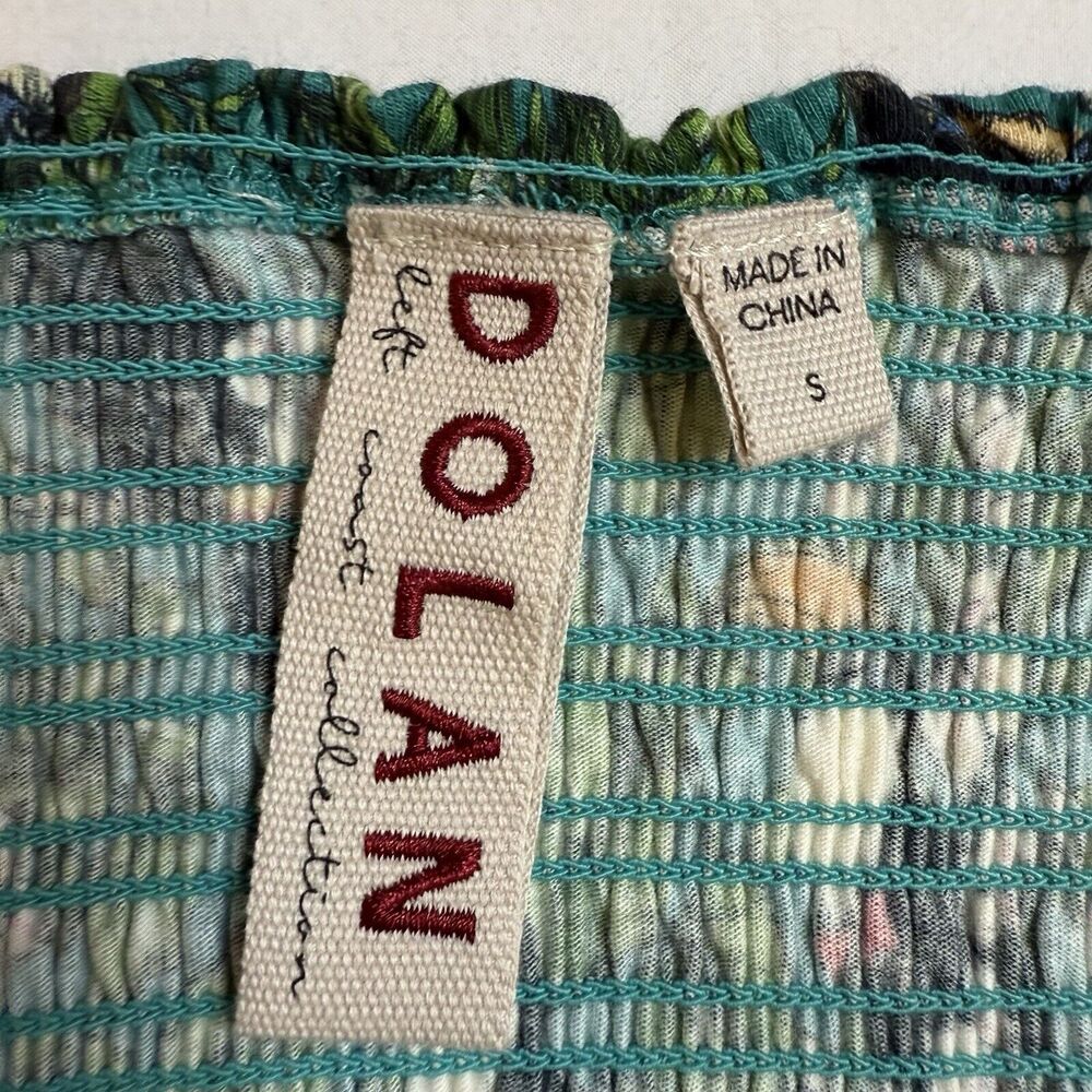 Dolan Left Coast Green Smocked Top Sm Puff Sleeve Tropical Toucan Anthropologie - Picture 3 of 11